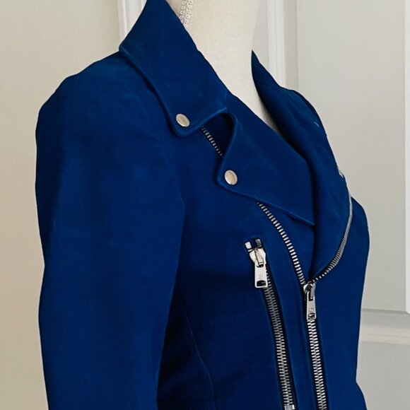 ALEXANDER MCQUEEN COBALT NUBUCK LEATHER MOTO JACKET - SIZE 40 IT - PRISTINE - Picture 10 of 13
